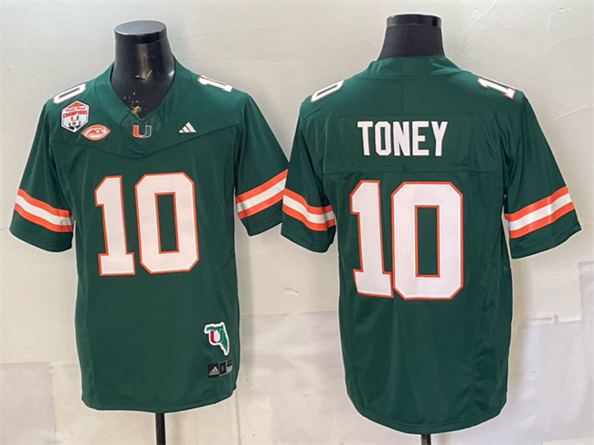 Men's Miami Hurricanes #10 Malachi Toney Green F.U.S.E. Fiesta Bowl Champions & Florida Patch Stitched Football Jersey Men's Miami Hurricanes #10 Malachi Toney Green F.U.S.E. Fiesta Bowl Champions & Florida Patch Stitched Football Jersey